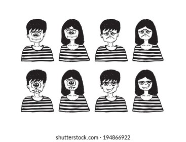 Set Various Emotions People Cartoon Faces Stock Vector (Royalty Free ...