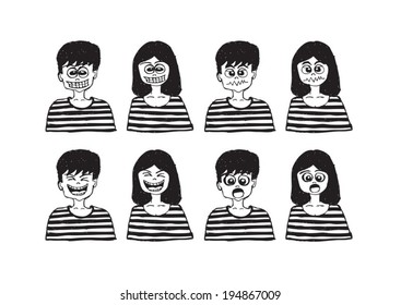 Set Various Emotions People Cartoon Faces Stock Vector (Royalty Free ...