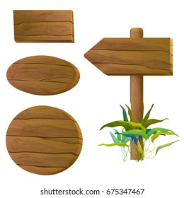 Set of various empty wooden signs (board, old banner),  vector