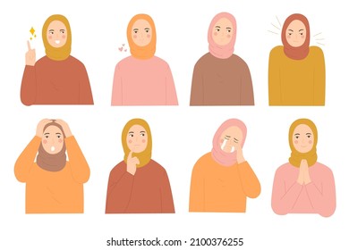 set of various expression hijab woman collection sticker emoji