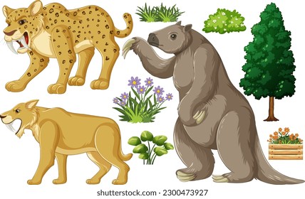 Conjunto de varias ilustraciones de animales extintos