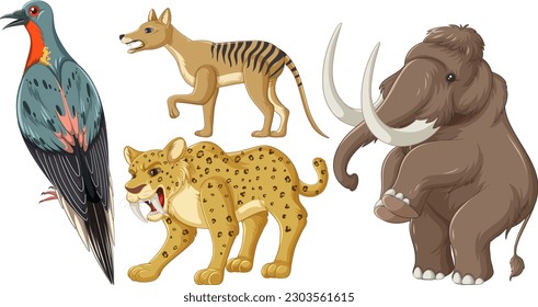 Set of various extinct animals illustration