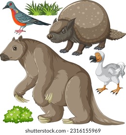 Set of various extinct animals illustration