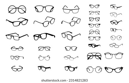 set of Various Eye Glasses Frame Silhouette vector illustration - Vector