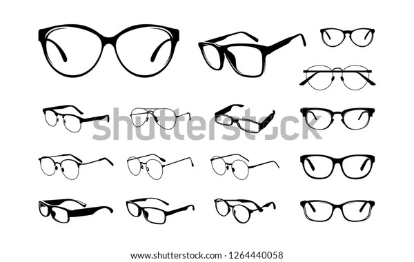 Set Of Various Eye Glasses Frame Silhouette Vector Illustration Vector