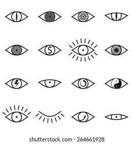 Set of Various Eye Icons on White Background Vector illustration