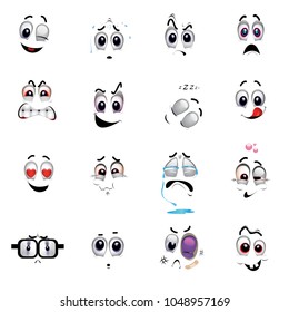 Set of various face emoji icons. Emoticons for web sites. Vector illustration of cartoon faces expressions.
Collection of cute lovely emoticon emoji cartoon face.
