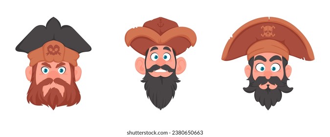 Montaje de varios rostros de piratas y ladrones. Estilo de la caricatura