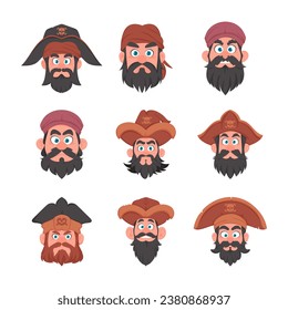 Montaje de varios rostros de piratas y ladrones. Estilo de la caricatura