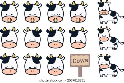 A set of various facial expressions of cows