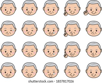 A set of various facial expressions and emotions of the grandfather