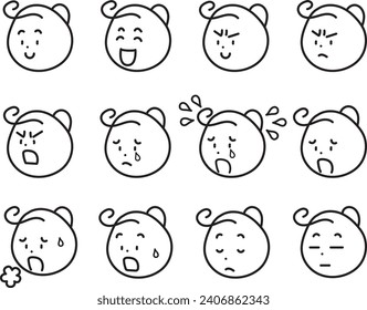 A set of various facial expressions of a girl who is happy, angry, sad and happy