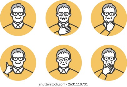 Set of various facial expressions icon for senior men