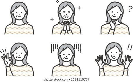 Set of various facial expressions icon for senior women