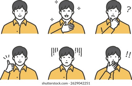 A set of various facial expressions for men