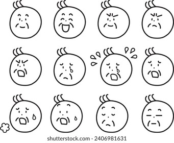 A set of various facial expressions of an old man who is happy, angry, sad, and happy.