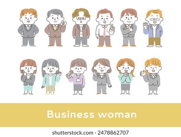 Set of various facial expressions and poses of business people (upper body)