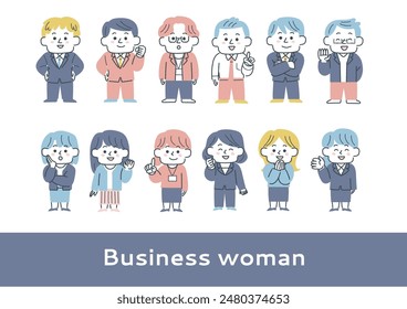 Set of various facial expressions and poses of business people (upper body)