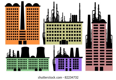 Set of various factory and stalks vector background