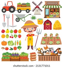 Set Of Various Farm Elements