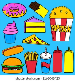 Set of Various Fast Food and Junk Food Elements