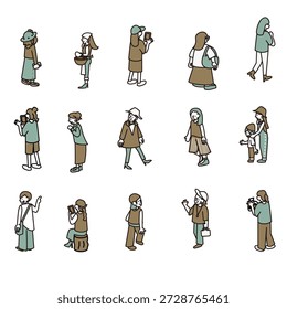 Un conjunto de varias ilustraciones de personajes femeninos que se pueden usar en escenas cotidianas.