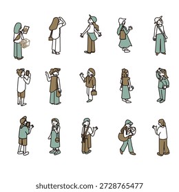 A set of various female character illustrations that can be used for outings and walking around town.
