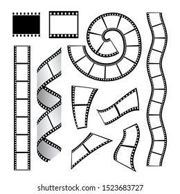 Set of various film frames isolated on white background. Movie black negatives lines with waves. Vector illustration for your graphic design.