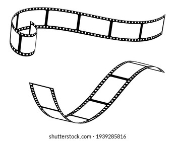 Set of various film strips. A collection of silhouettes of photographic film for the development of frames. Vector illustration of blank cinema film strip isolated on white background.