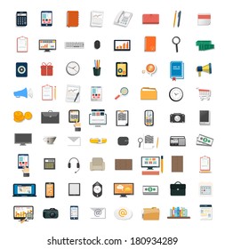 Set of various financial service items, business management symbol, marketing items and office equipment