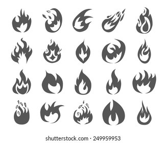 Set of various fire elements. Vector illustration.