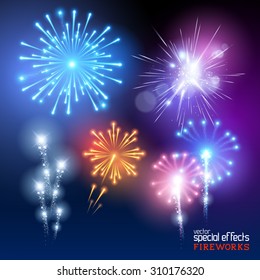 A set of various firework display vector effects. 