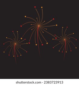 set of various fireworks with brightly shining sparks. Colorful pyrotechnics show. Realistic fireworks celebration isolated vector illustration. Beautiful light performance in night sky