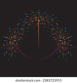 set of various fireworks with brightly shining sparks. Colorful pyrotechnics show. Realistic fireworks celebration isolated vector illustration. Beautiful light performance in night sky