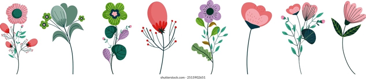Set with various flat design flowers 