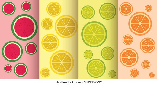 set of various flat fruit seamless patterns