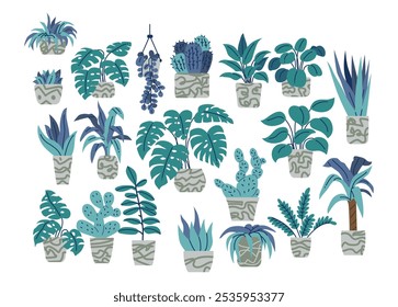 Un conjunto de varias ilustraciones de plantas de casa plana