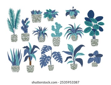 Un conjunto de varias ilustraciones de plantas de casa plana