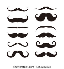 Set of Various Flat Moustache Illustration Design Vector, Black Moustache Silhouette Collection Template