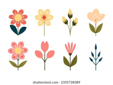 Set of various flowers. Vector illustration in flat style