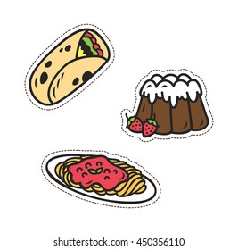 Set of various food patch isolated on white background