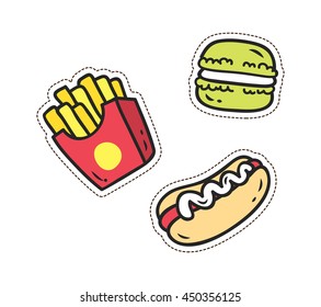Set of various food patch isolated on white background
