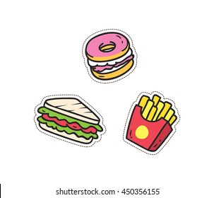 Set of various food patch isolated on white background