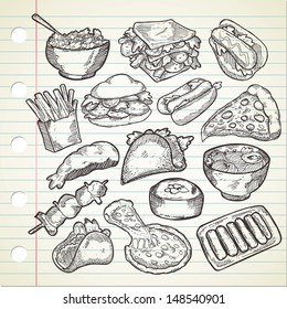 Set of various food in sketchy style