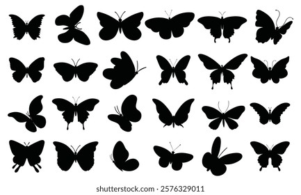 Set of various forms of butterflies silhouettes