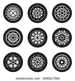 Set of various forms of car wheel and rims