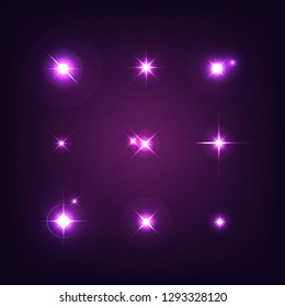 Set of various forms of sparks. Realistic starbursts