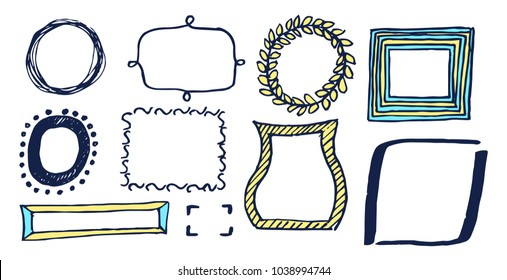 Set of various frames card, vector illustration of cadre templates isolated on white backgrounds, yellow and deep blue frame, colorful rectangles