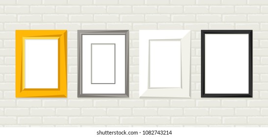 Set of various frames for pictures and photos on wall.