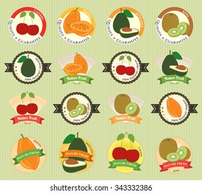 Set of various fresh fruit and vegetable premium quality tag label badge sticker and logo design